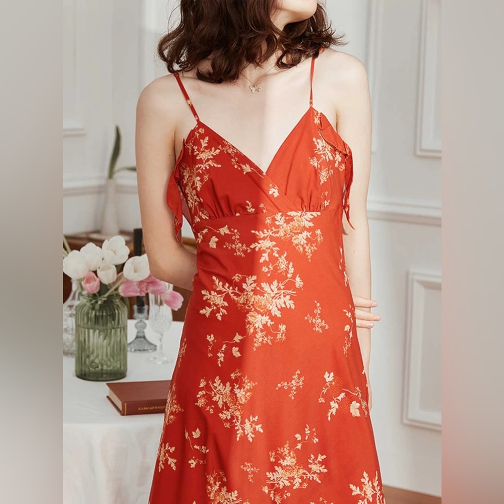 Simple Retro Agnes Koi Red Chiffon Dress